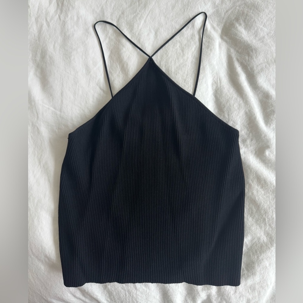 Pink Lily Black Ribbed Halter Neck Top NWOT